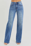 Tummy Control Elastic Band High Rise Wide Jeans