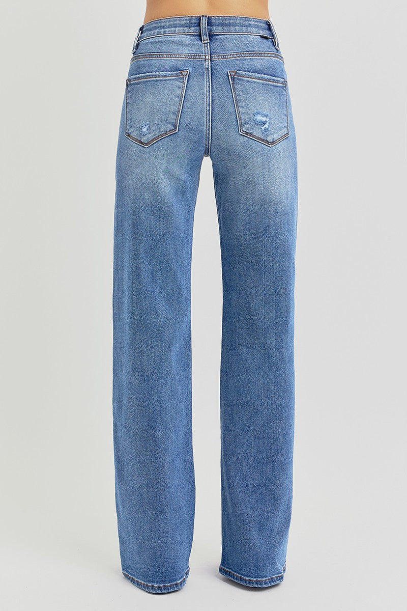 Tummy Control Elastic Band High Rise Wide Jeans
