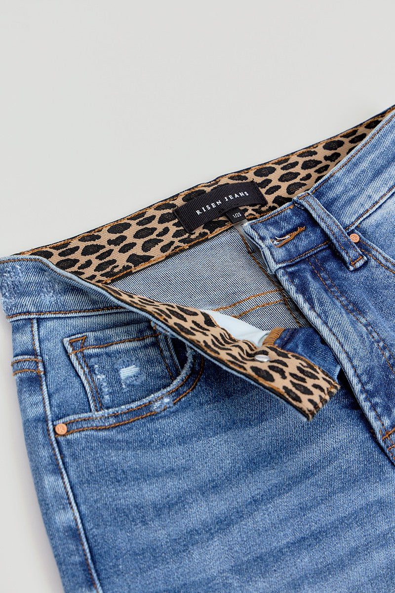 Tummy Control Elastic Band High Rise Wide Jeans