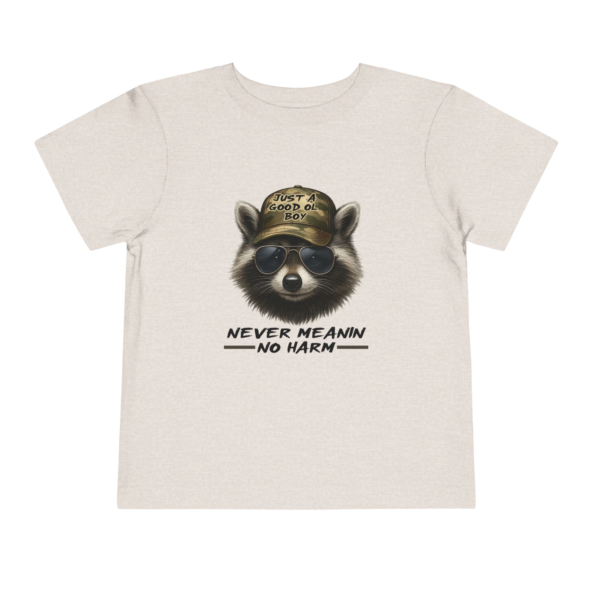 Toddler Tee - Raccoon with Hat "Never Meanin No Harm" Kids Graphic Shirt
