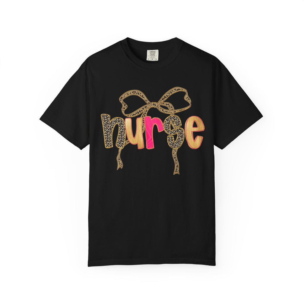 Nurse Leopard Bow T-Shirt — Cute Colorful Nurse Tee
