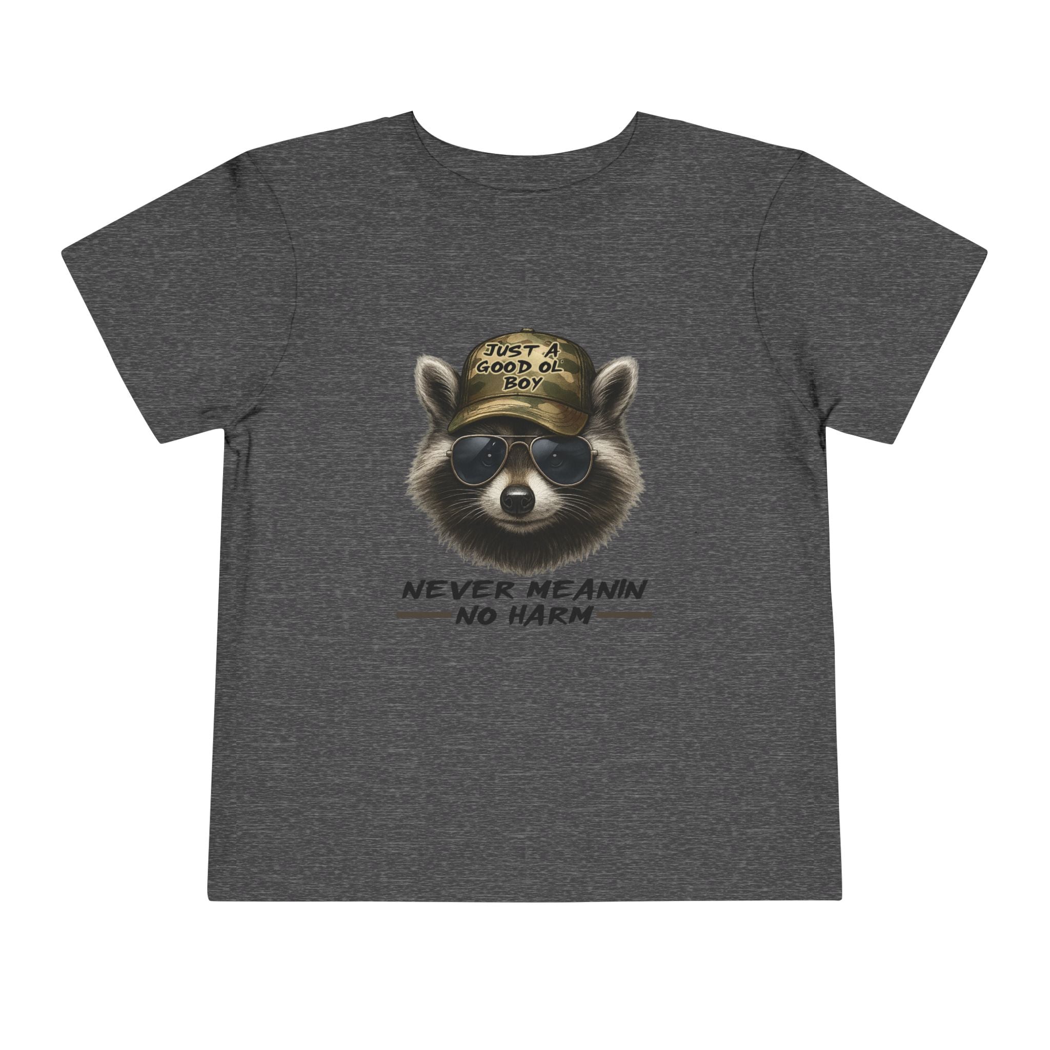 Toddler Tee - Raccoon with Hat "Never Meanin No Harm" Kids Graphic Shirt