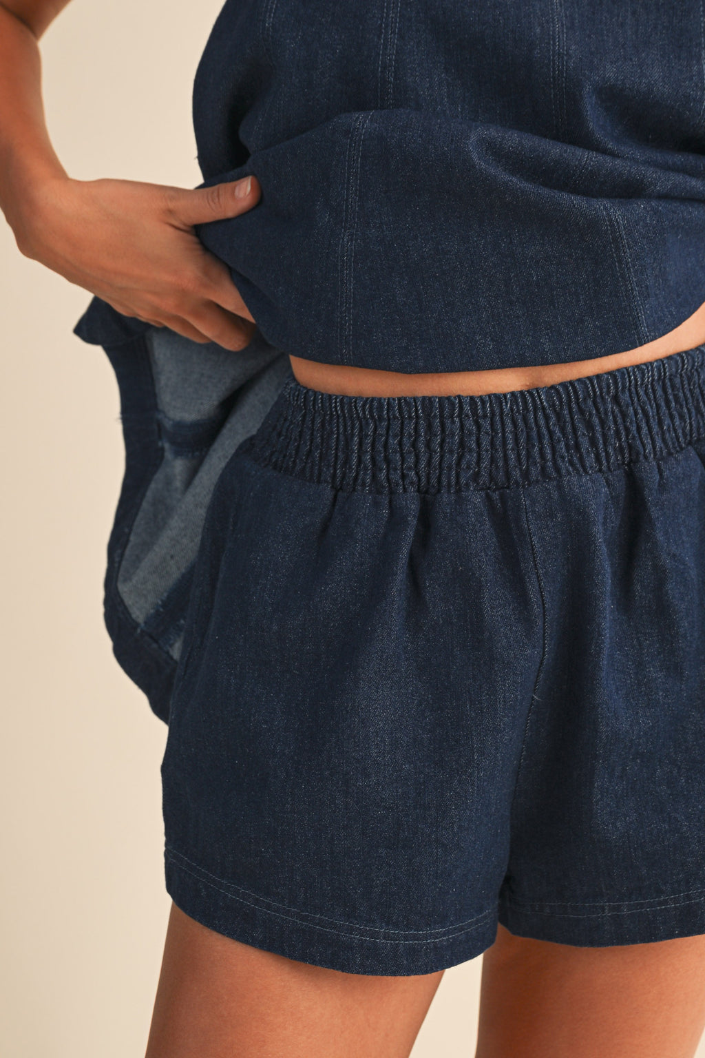 Dark Denim Longline Sleeveless Top And Shorts Set
