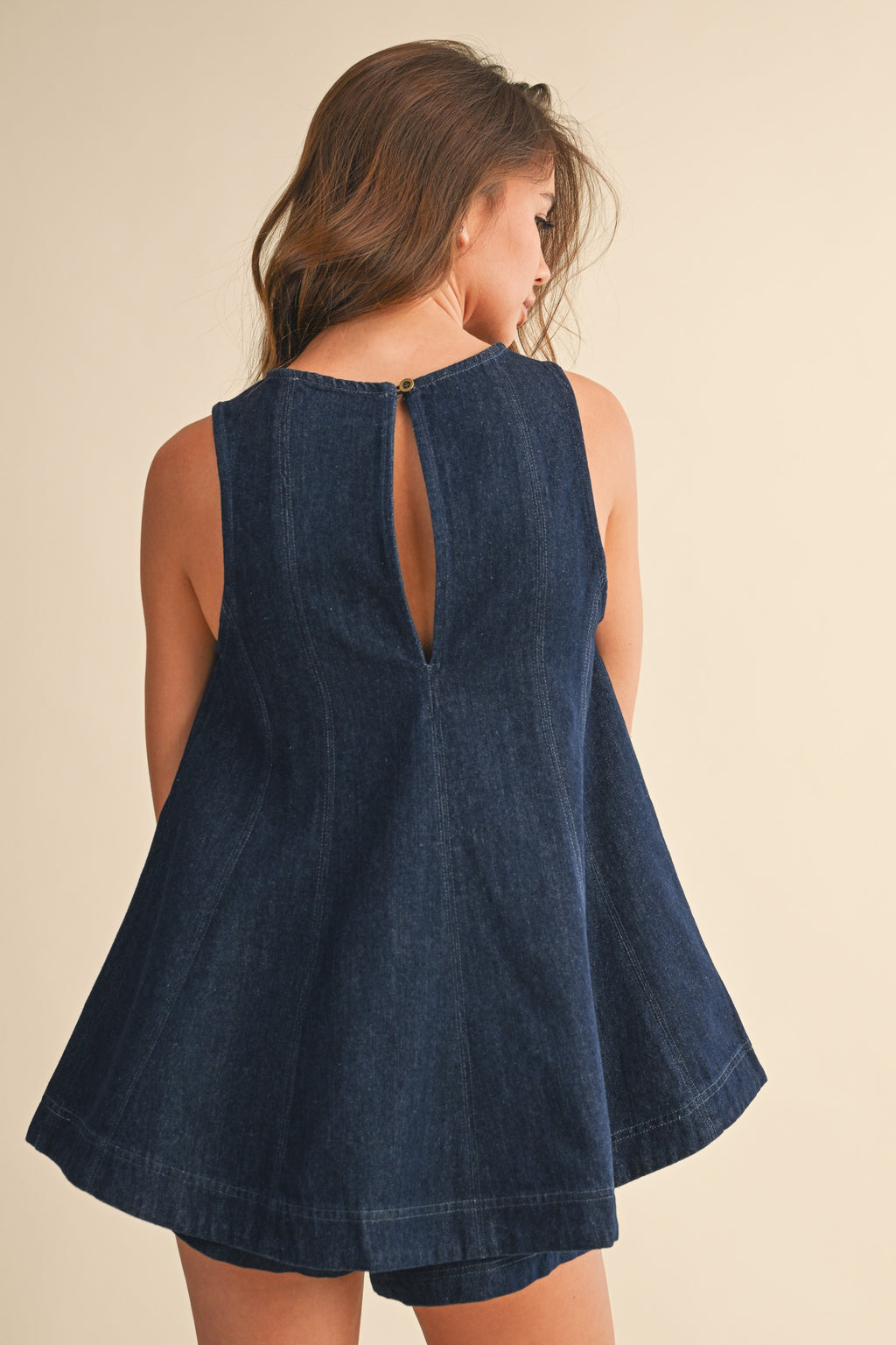 Dark Denim Longline Sleeveless Top And Shorts Set