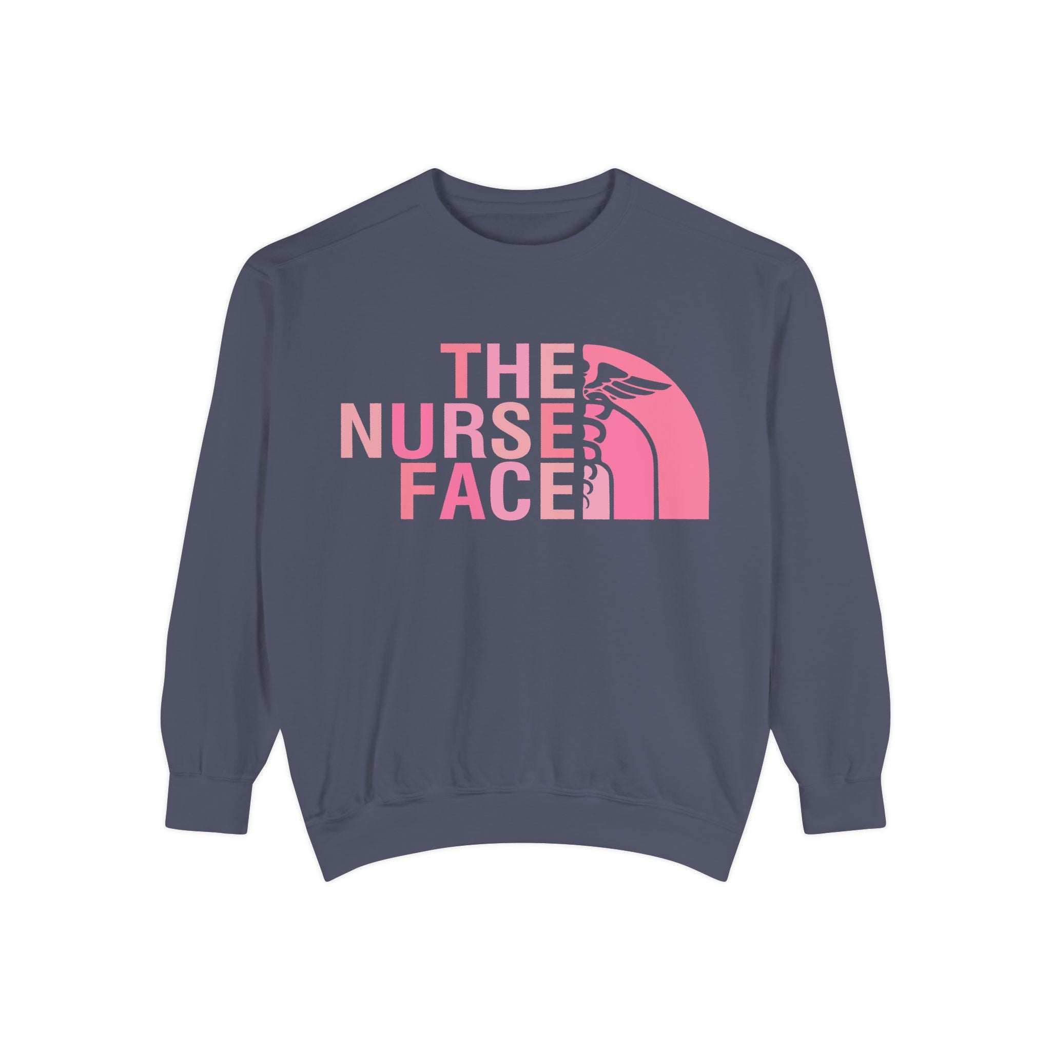 Nurse Face Sweatshirt — Pink Caduceus Retro Graphic Crewneck