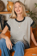 Contrast Trim Cap Sleeve Stripe Tee