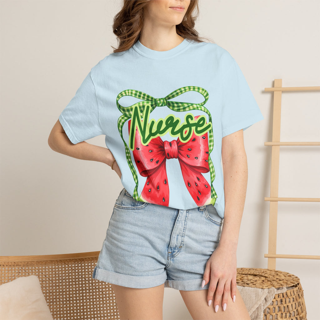 Nurse Watermelon Bow T-Shirt — Cute Summer Nurse Gift