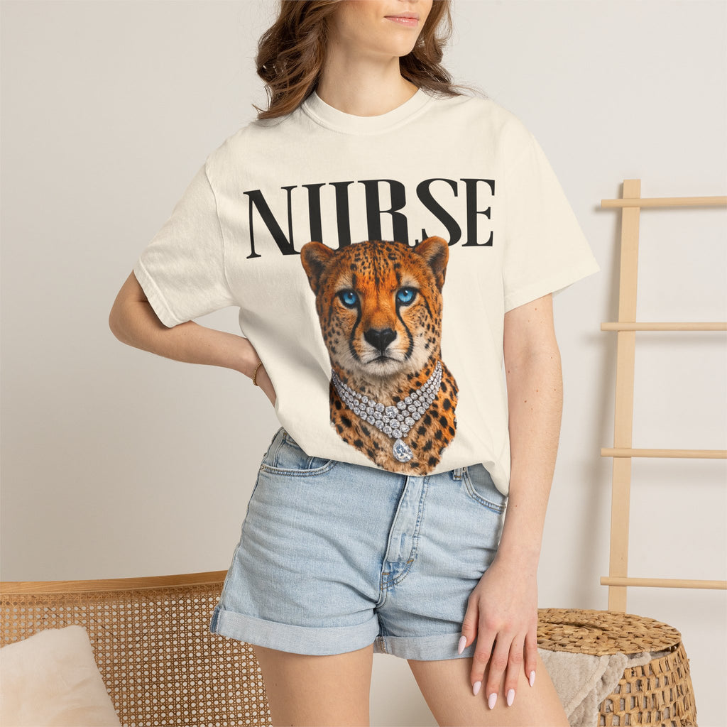 Nurse Cheetah Graphic T-Shirt — Stylish Medical Professional Tee