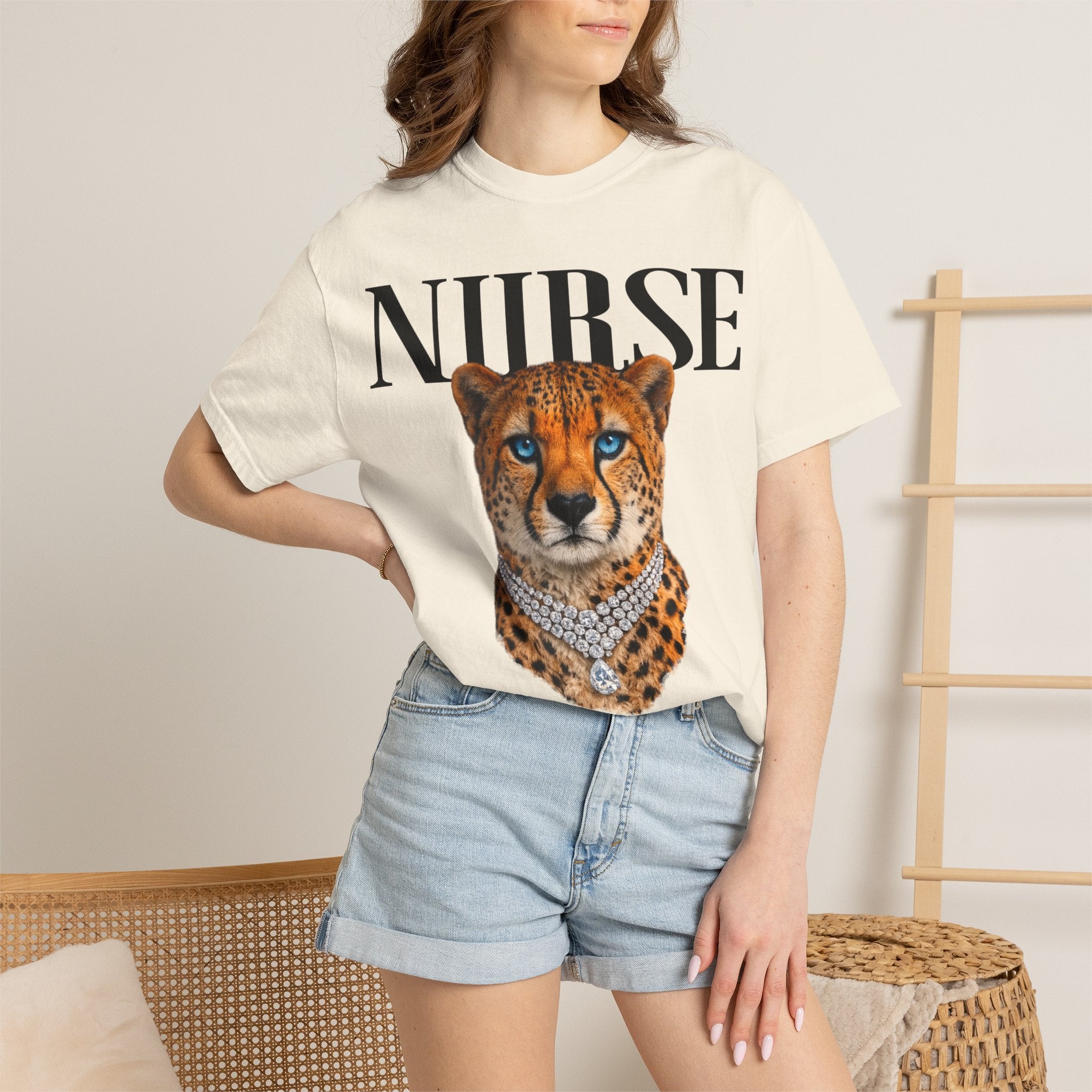 Nurse Cheetah Graphic T-Shirt — Stylish Medical Professional Tee