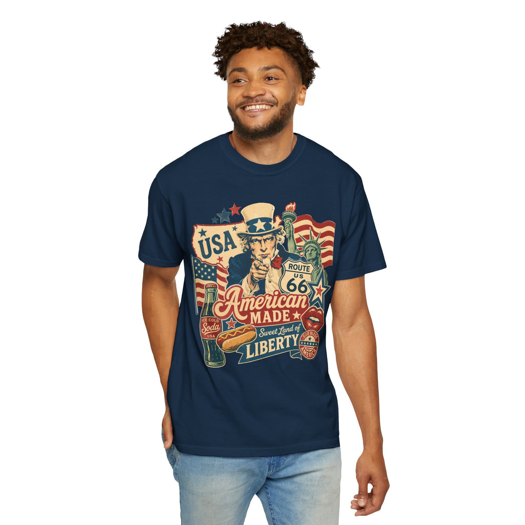 American Made Liberty T-Shirt — Vintage Uncle Sam Route 66 USA Graphic