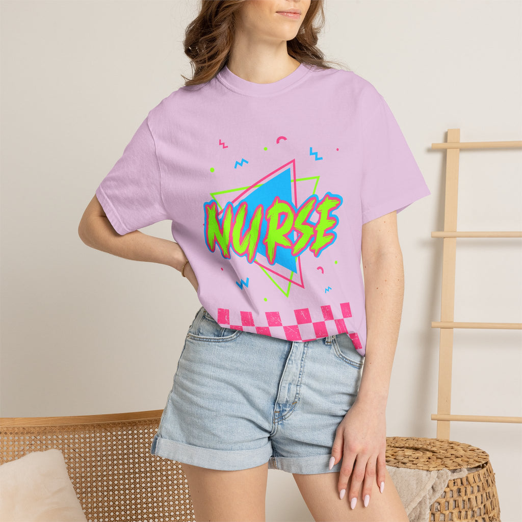 Nurse Retro 90s Graphic T-Shirt — Neon Checkerboard Medical Tee