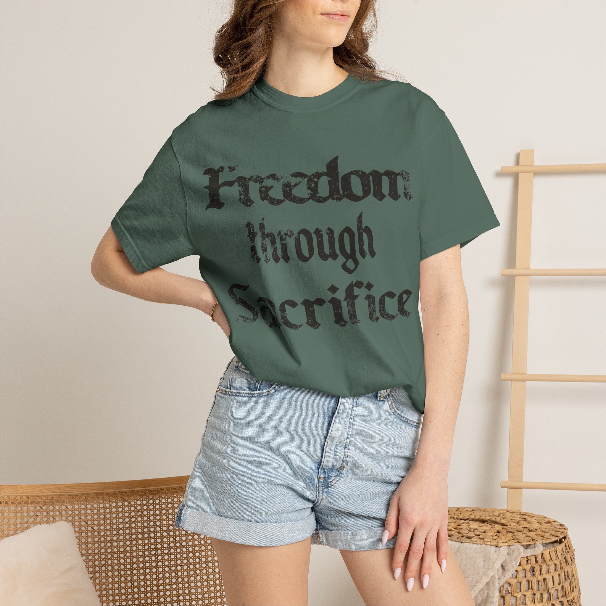 Freedom Through Sacrifice T-Shirt — Vintage Gothic Military Patriotic Tee