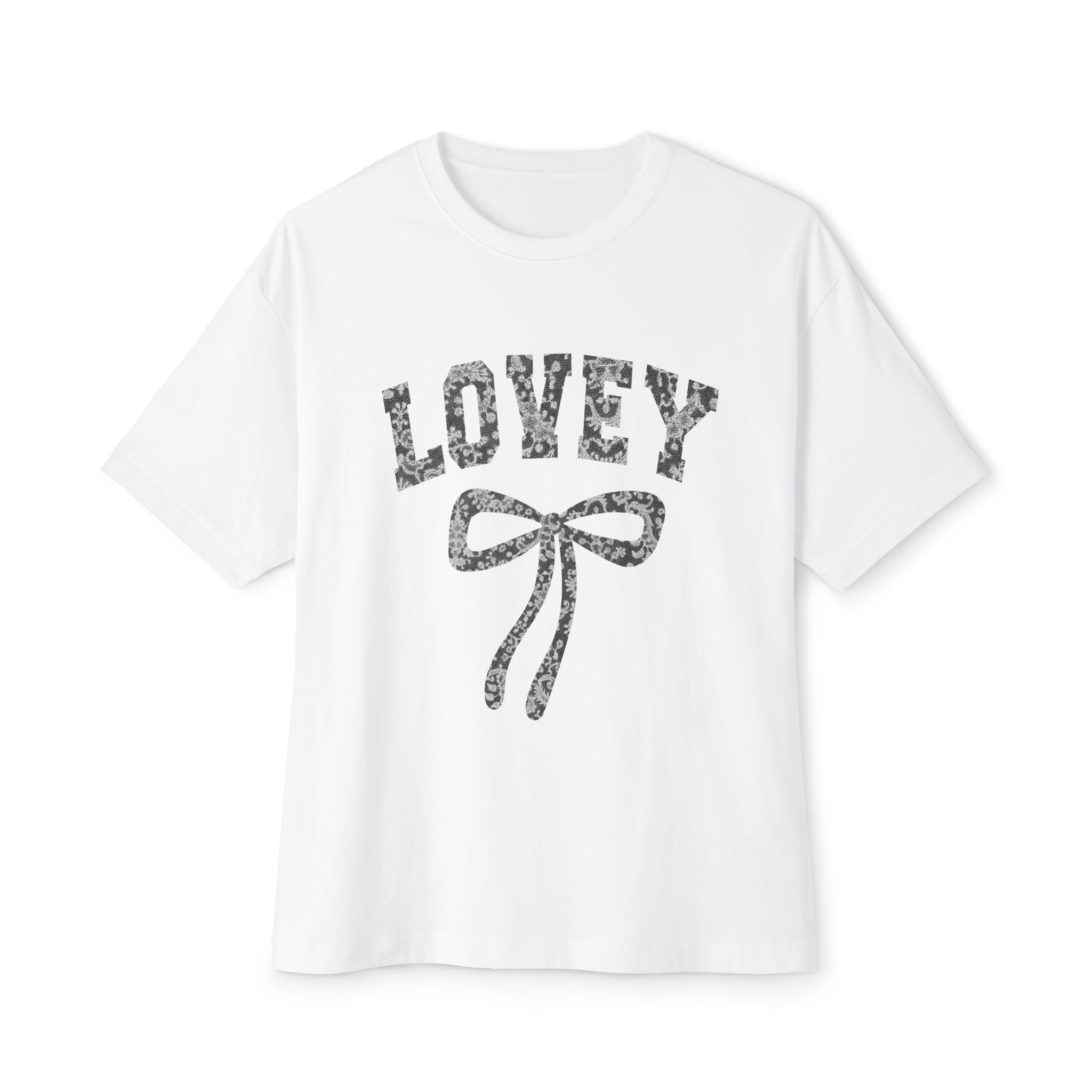 Lovey Bow Tee — Oversized Graphic T‑Shirt with Vintage Ribbon Design