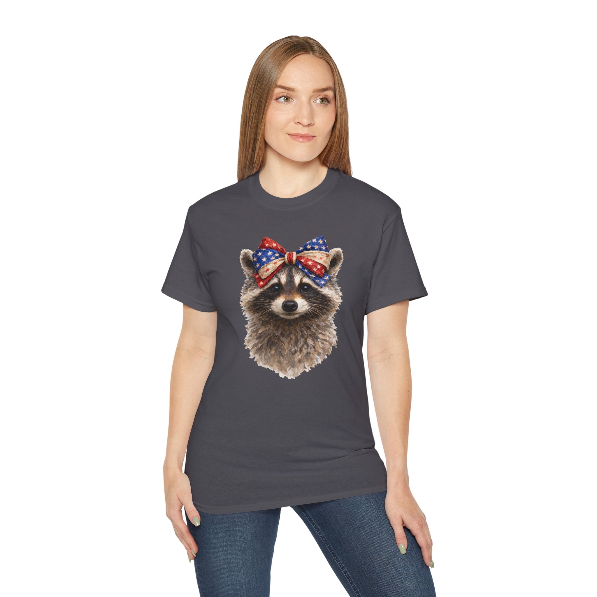 Raccoon with American Flag Bow Tee