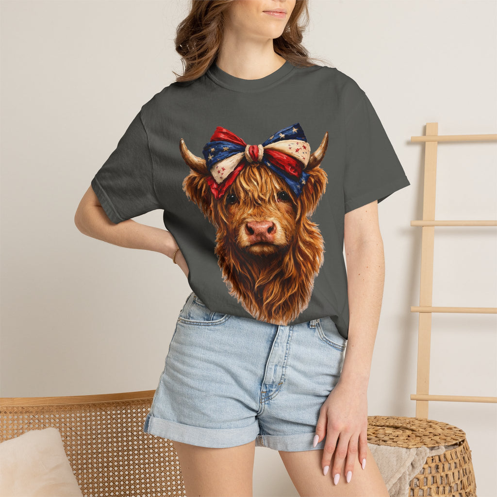 Highland Cow Tee — Patriotic Bandana Cow Graphic T-Shirt