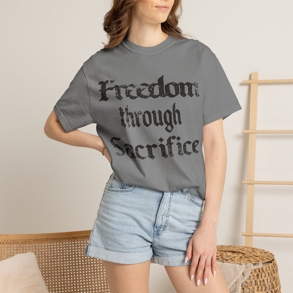 Freedom Through Sacrifice T-Shirt — Vintage Gothic Military Patriotic Tee