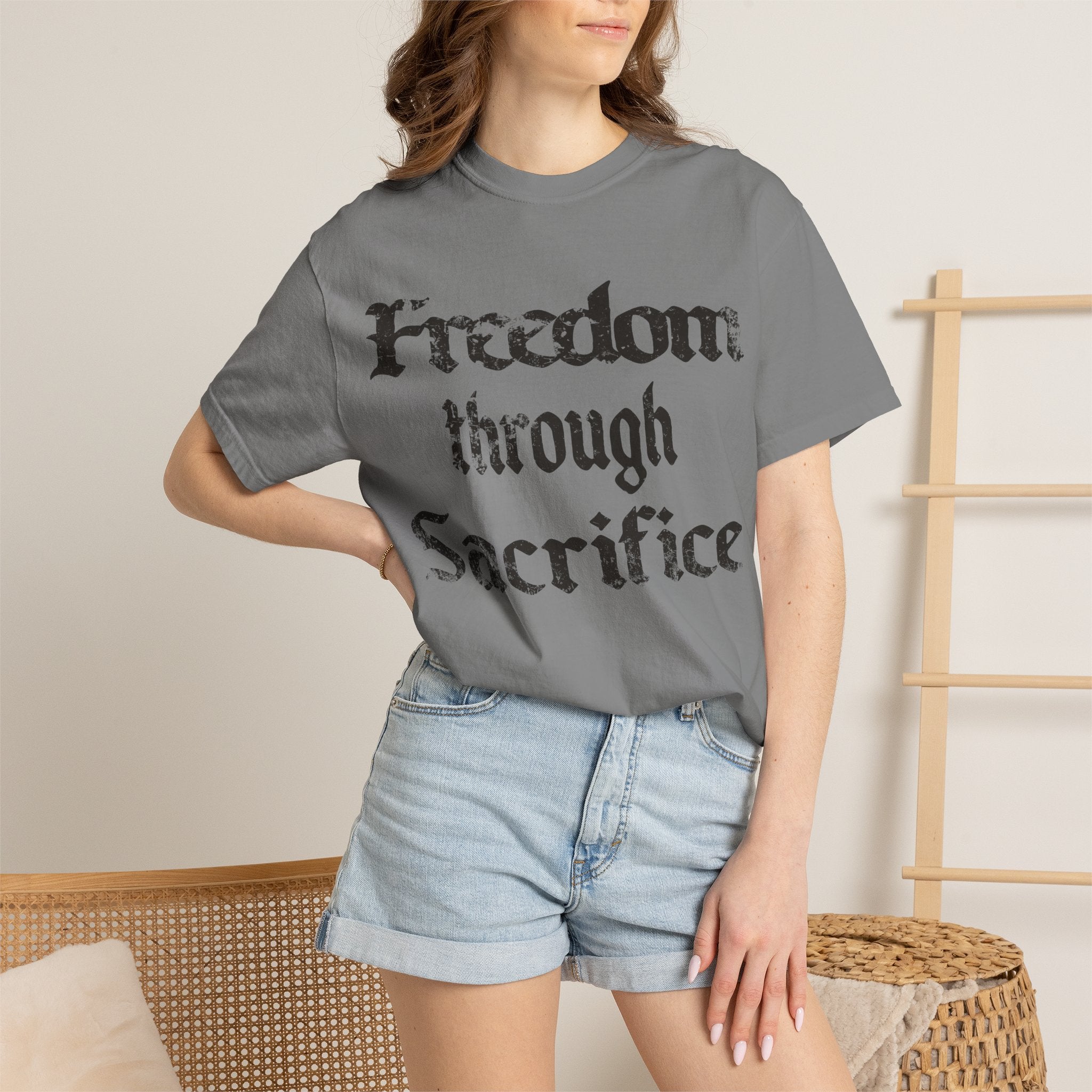 Freedom Through Sacrifice T-Shirt — Vintage Gothic Military Patriotic Tee