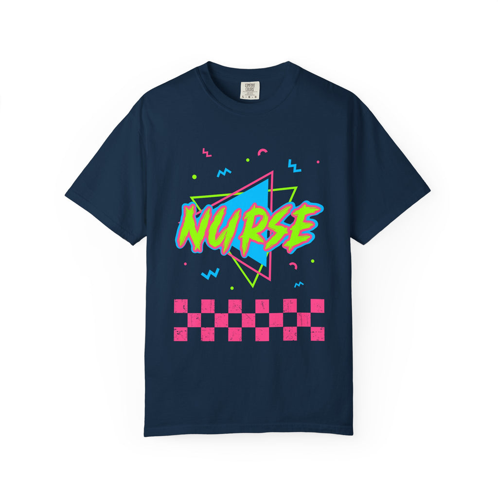 Nurse Retro 90s Graphic T-Shirt — Neon Checkerboard Medical Tee