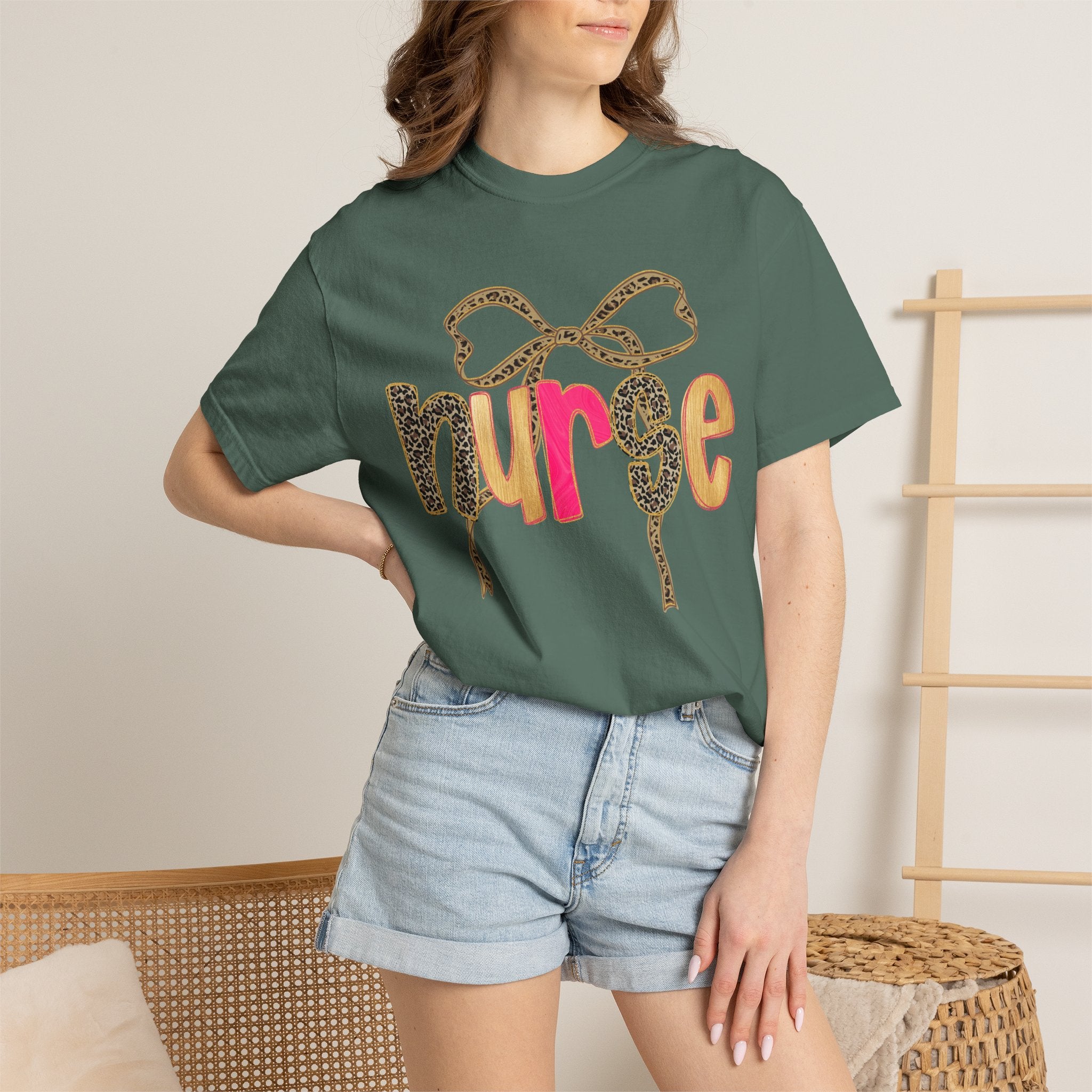 Nurse Leopard Bow T-Shirt — Cute Colorful Nurse Tee