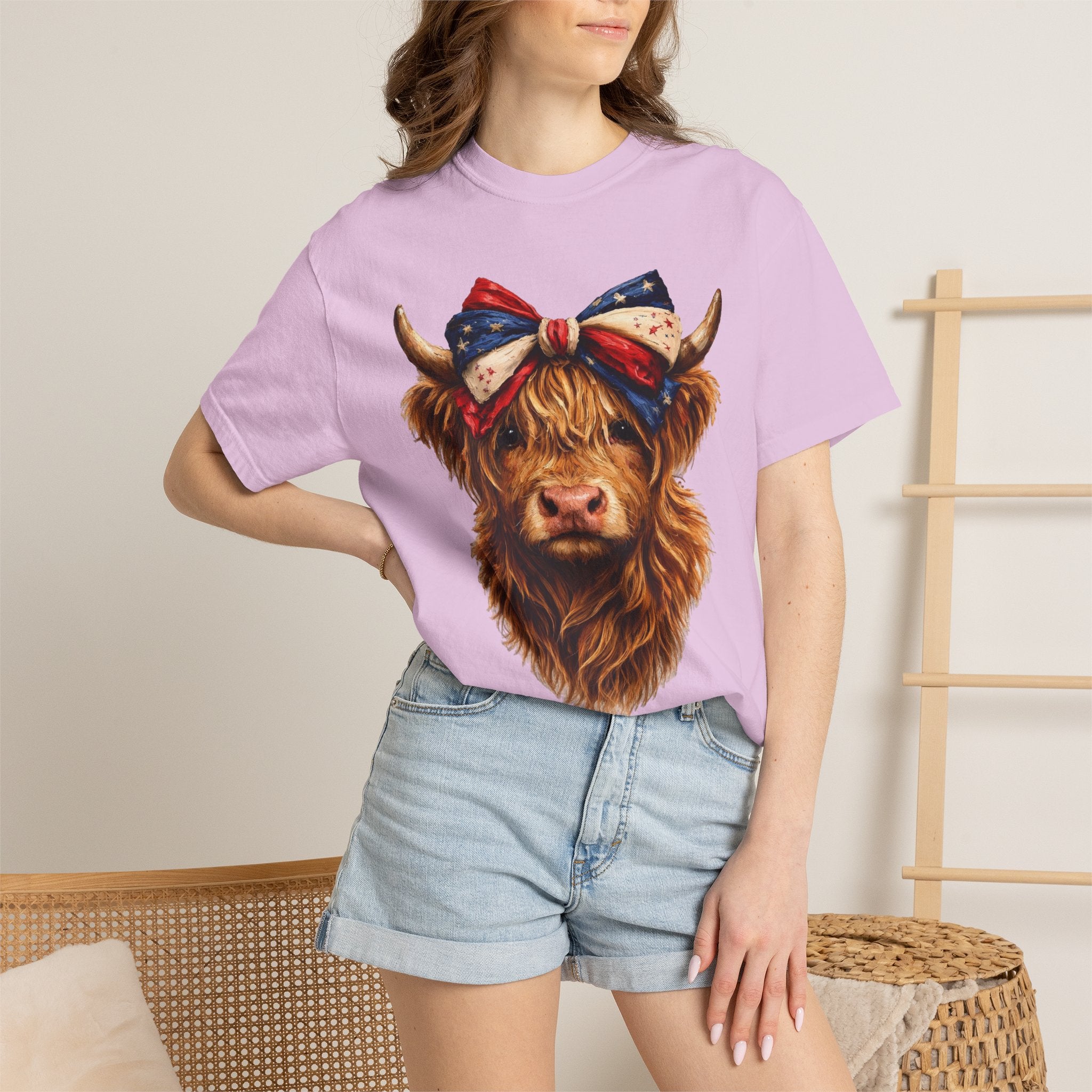 Highland Cow Tee — Patriotic Bandana Cow Graphic T-Shirt