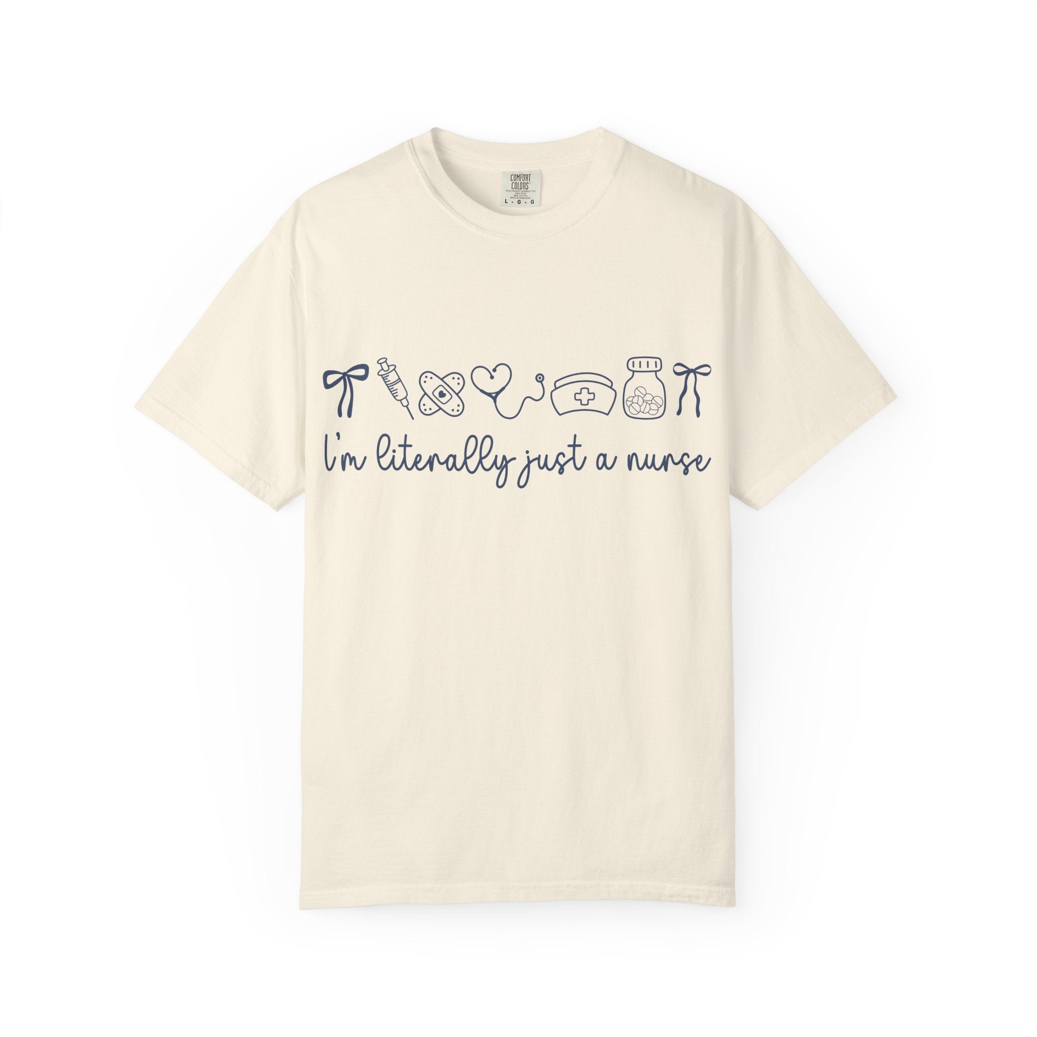 Nurse Crewneck T-Shirt — "I'm Literally Just a Nurse" Minimal Medical Icons Tee