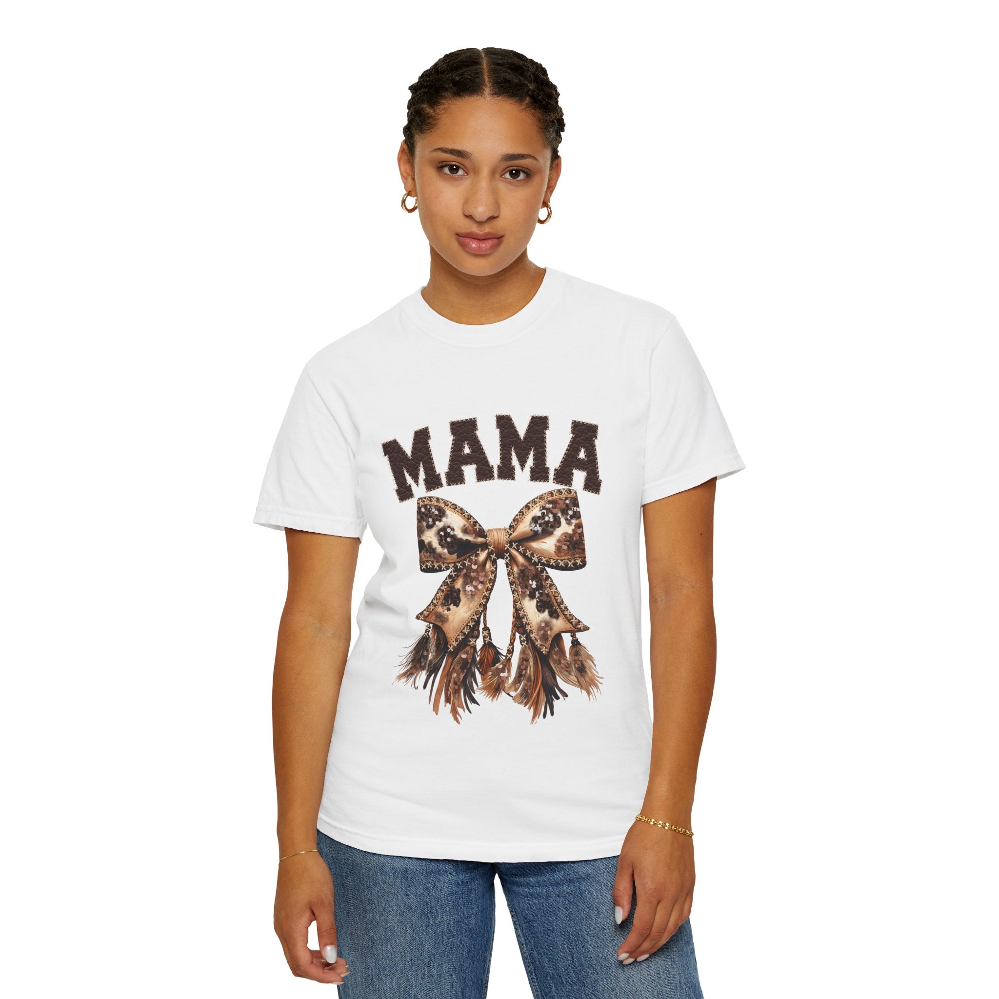 Mama Leopard Bow T‑Shirt – Floral Fringe Mom Tee