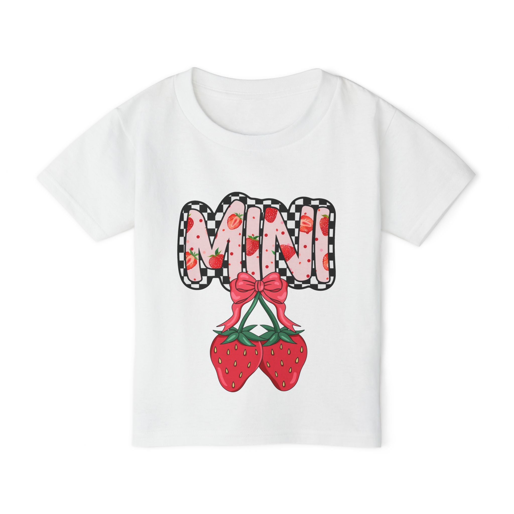 Toddler T-Shirt — "MINI" Strawberry Graphic Tee | Cute Fruit Bow Kids Shirt