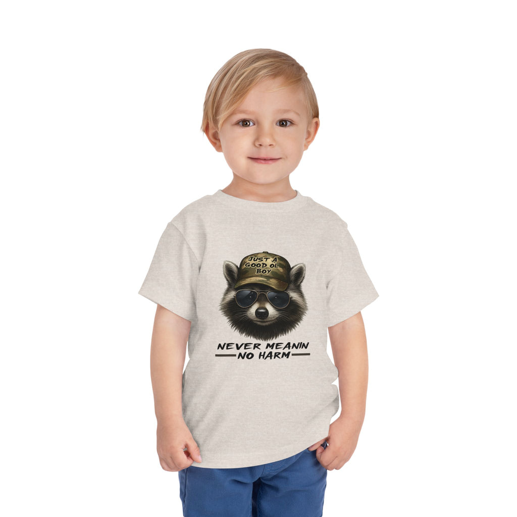 Toddler Tee - Raccoon with Hat "Never Meanin No Harm" Kids Graphic Shirt