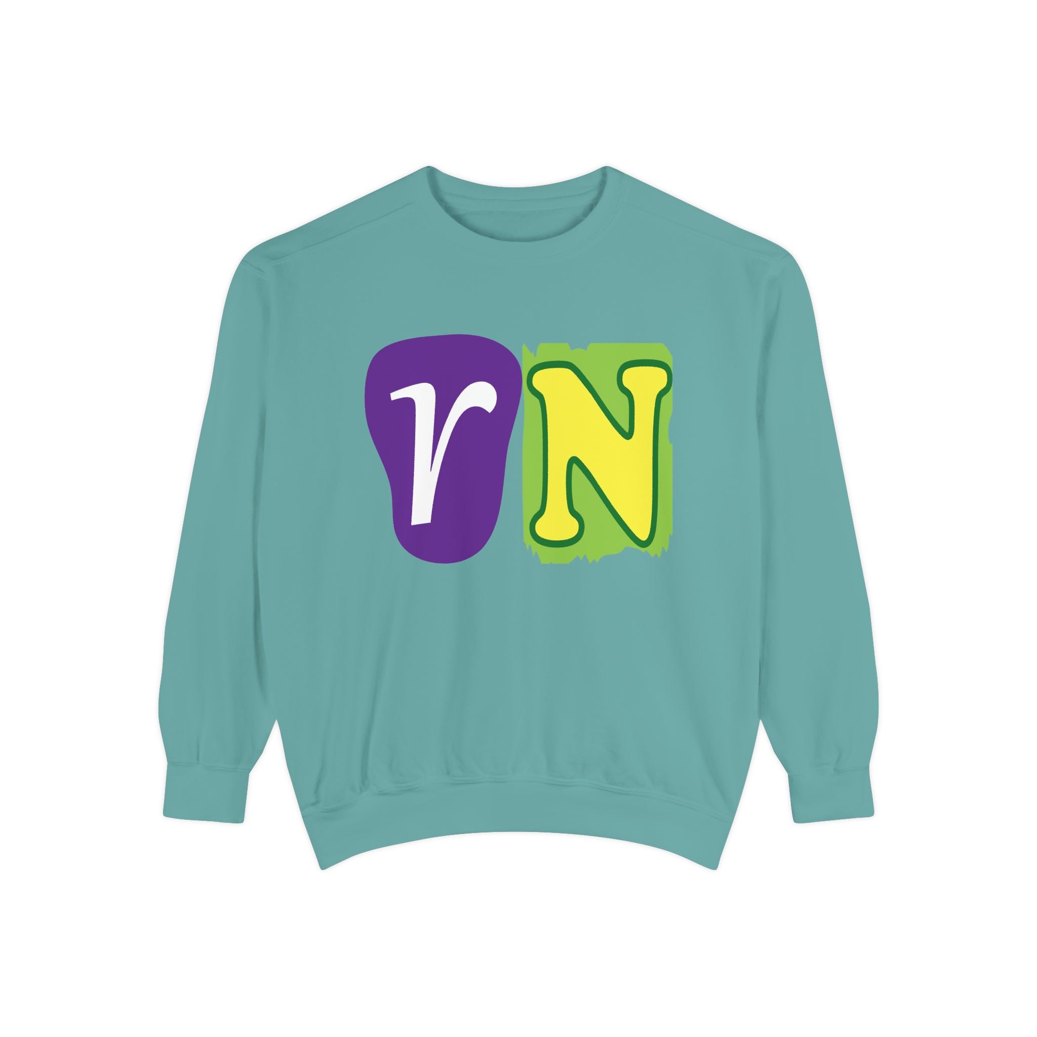 Sweatshirt — Retro Purple & Green 'VN' Graphic Crewneck