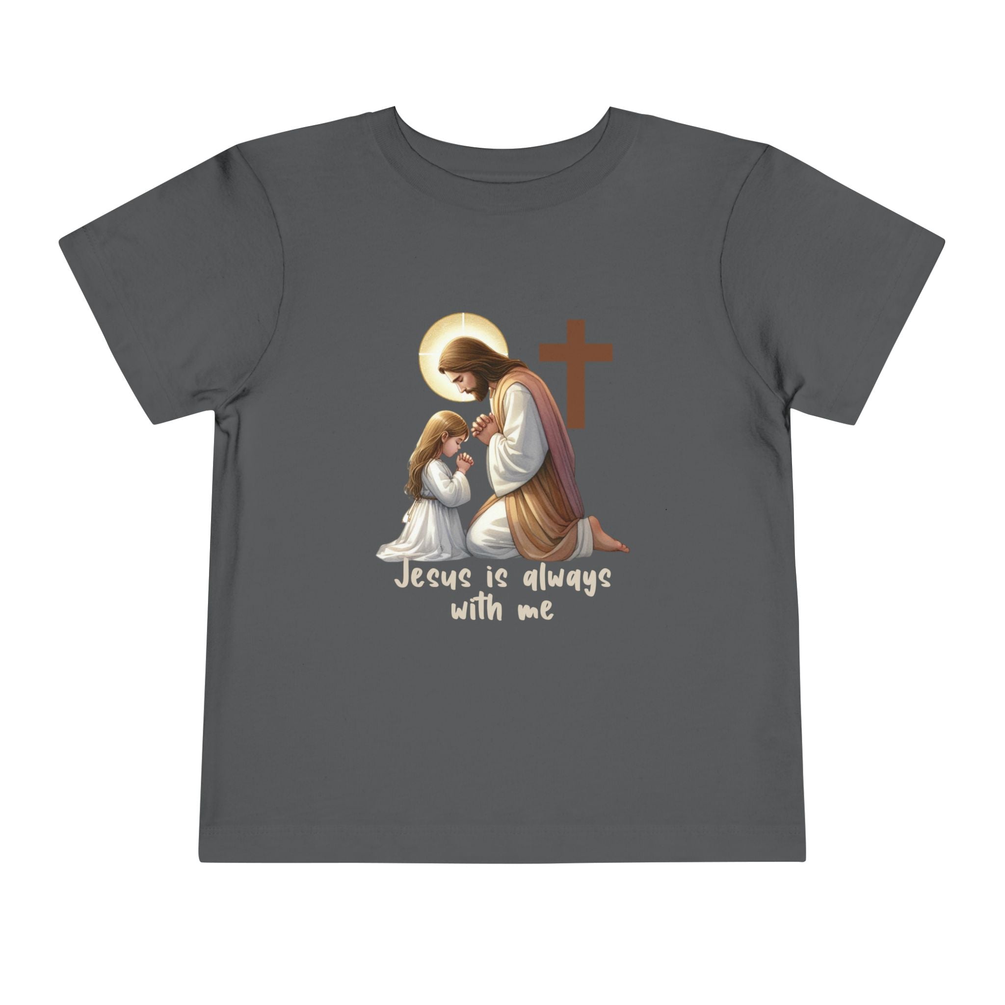 Toddler Tee — "Jesus is Always With Me" Kids Christian Shirt (Praying Jesus & Cross)