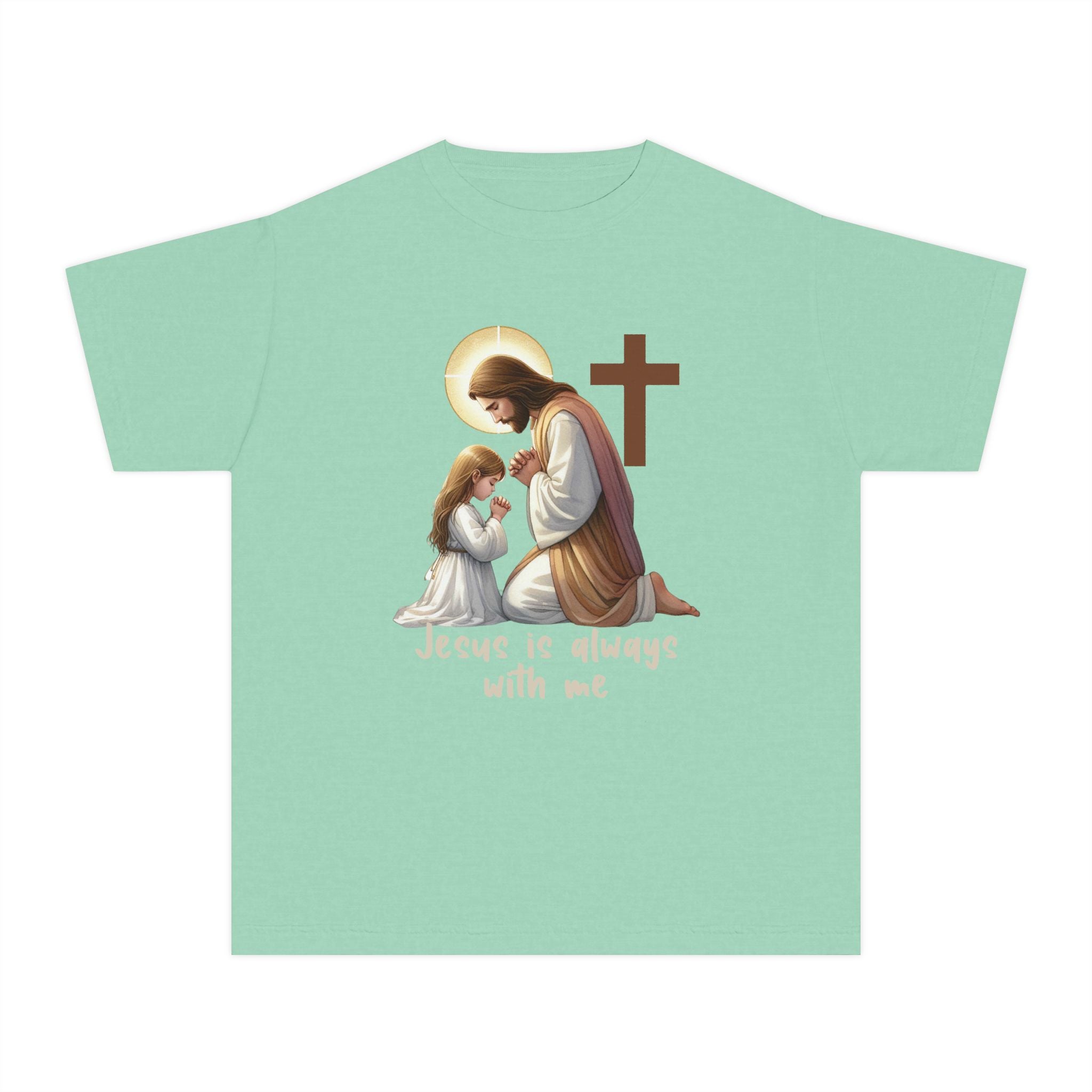 Youth Tee — "Jesus is Always With Me" Christian Prayer Kids T-Shirt