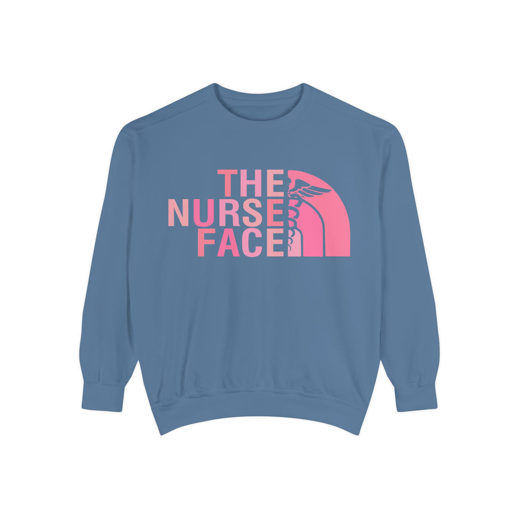Nurse Face Sweatshirt — Pink Caduceus Retro Graphic Crewneck