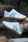 Dark Green Fresh Floral Print Color Block Detail Lace Up Shoes