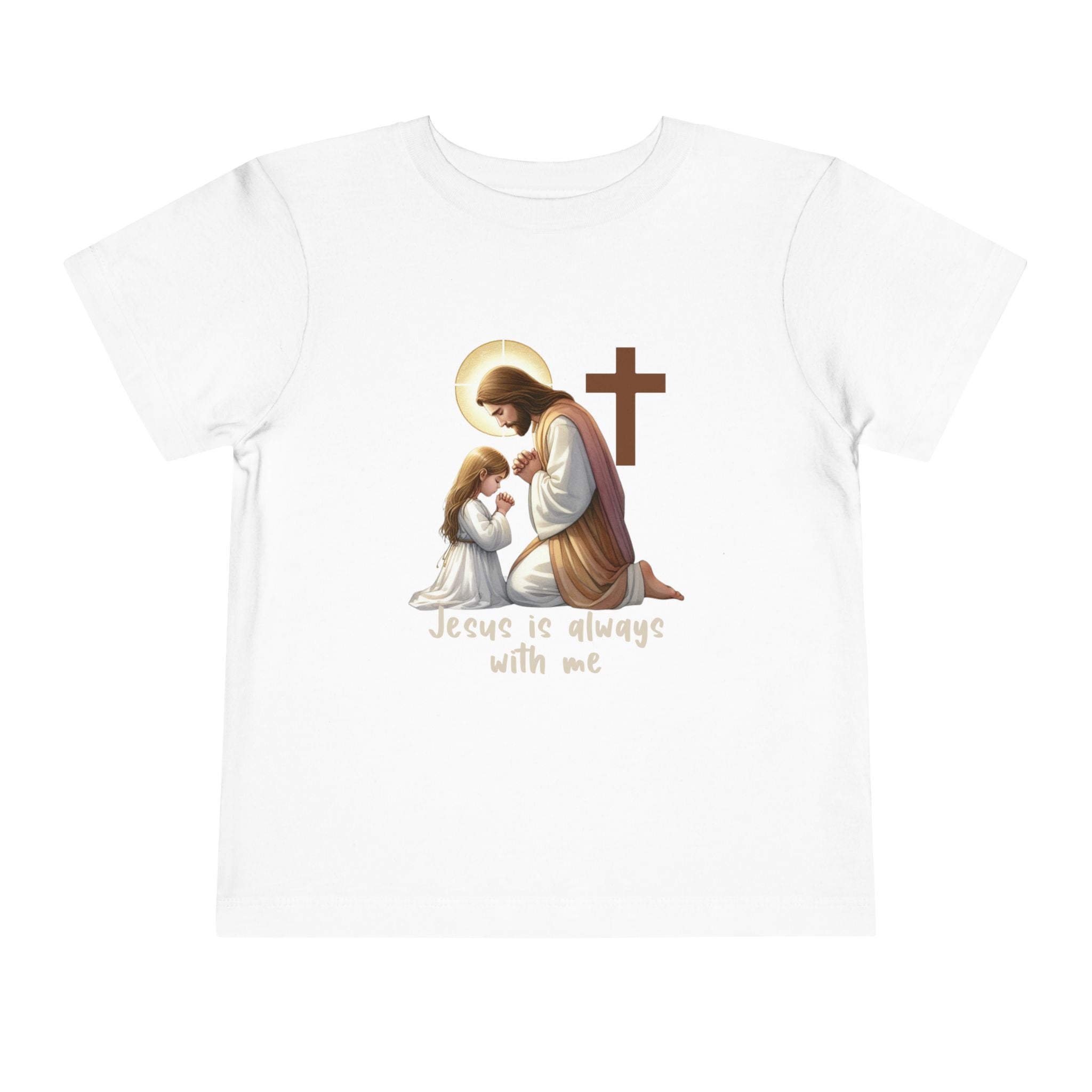 Toddler Tee — "Jesus is Always With Me" Kids Christian Shirt (Praying Jesus & Cross)
