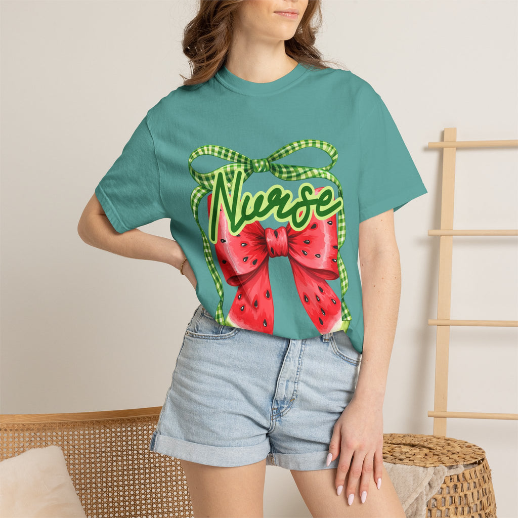 Nurse Watermelon Bow T-Shirt — Cute Summer Nurse Gift