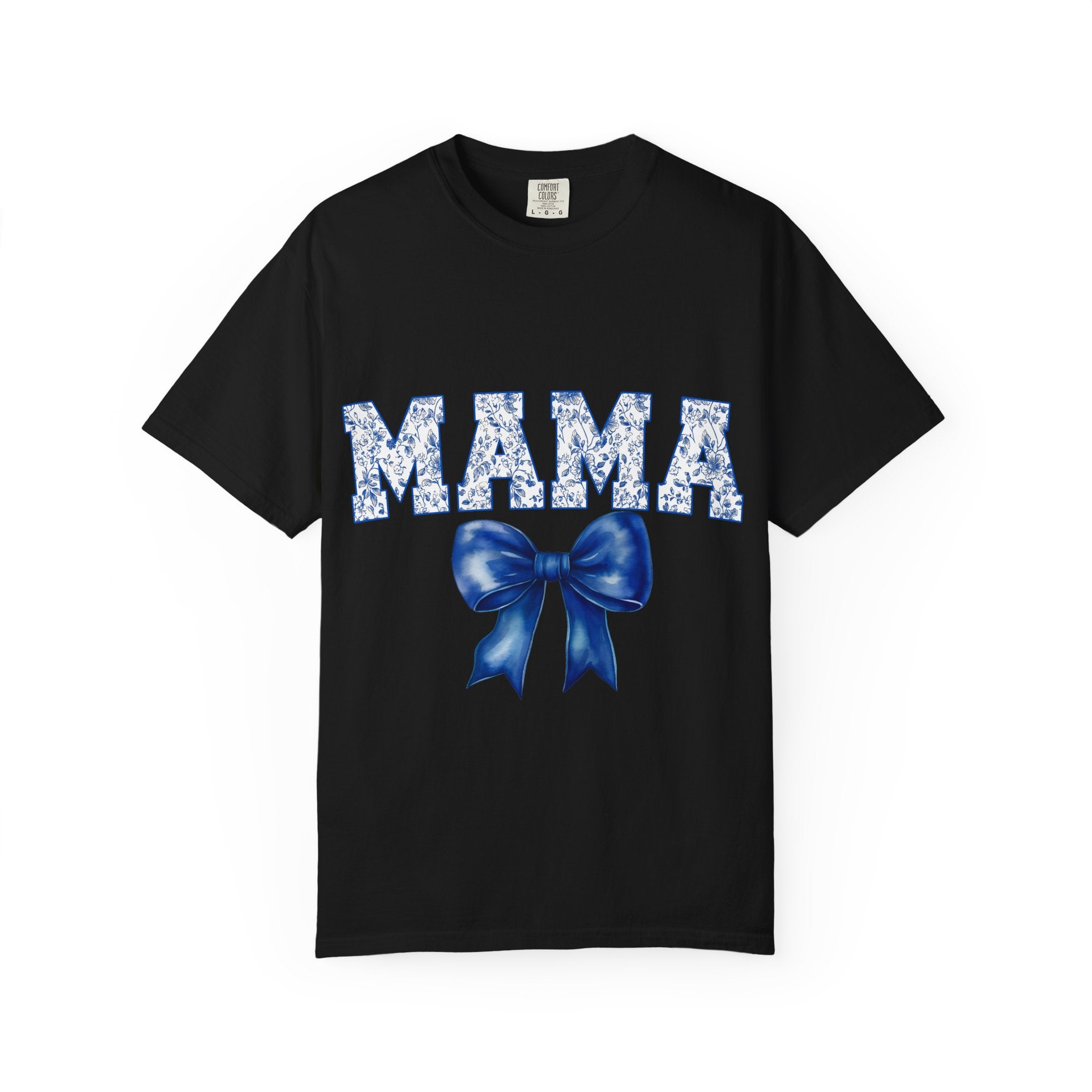 Mama Floral-Pattern T-Shirt with Blue Bow — Mother's Day Gift Tee
