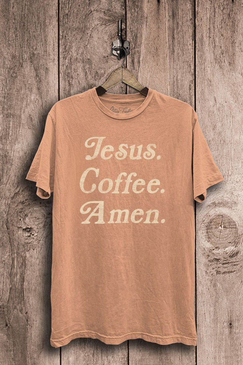 Jesus Coffee Amen Graphic Top: Mocha Mineral Wash / M