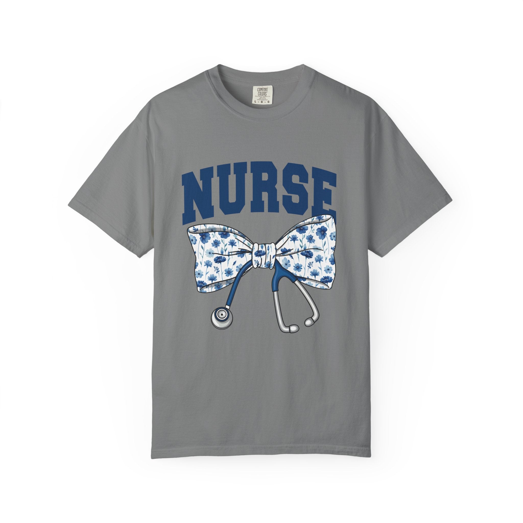 Nurse Bow Tie T‑Shirt – Floral Stethoscope Graphic Tee for Nurses