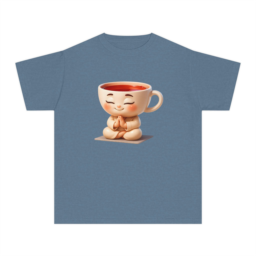 Youth Tee — Cute Meditating Teacup Cartoon Shirt for Kids