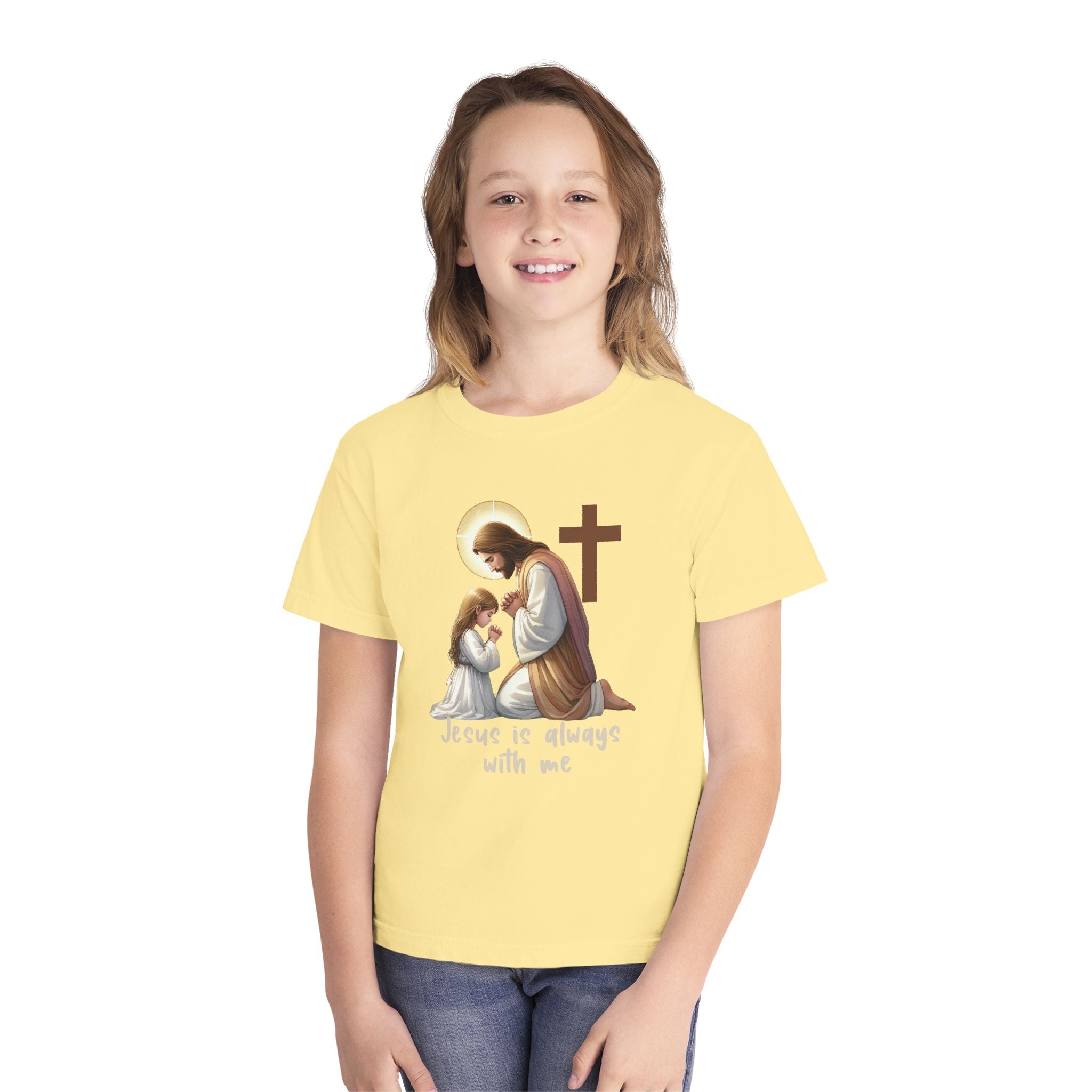Youth Tee — "Jesus is Always With Me" Christian Prayer Kids T-Shirt