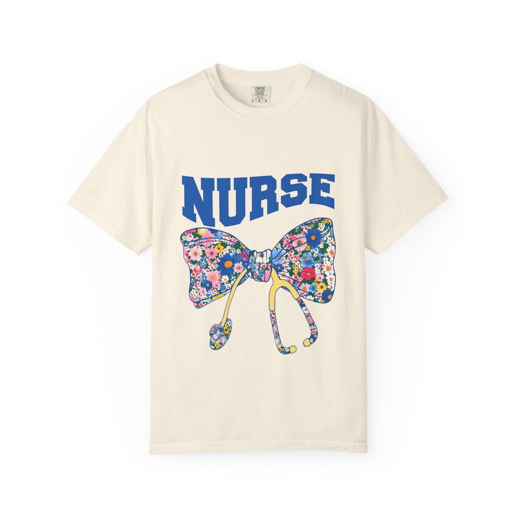 Nurse Floral Stethoscope T-Shirt — Floral Bow & Stethoscope Nurse Tee