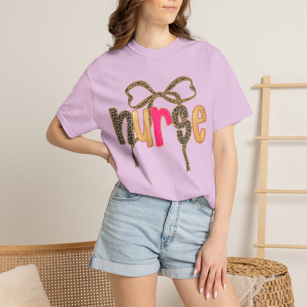 Nurse Leopard Bow T-Shirt — Cute Colorful Nurse Tee