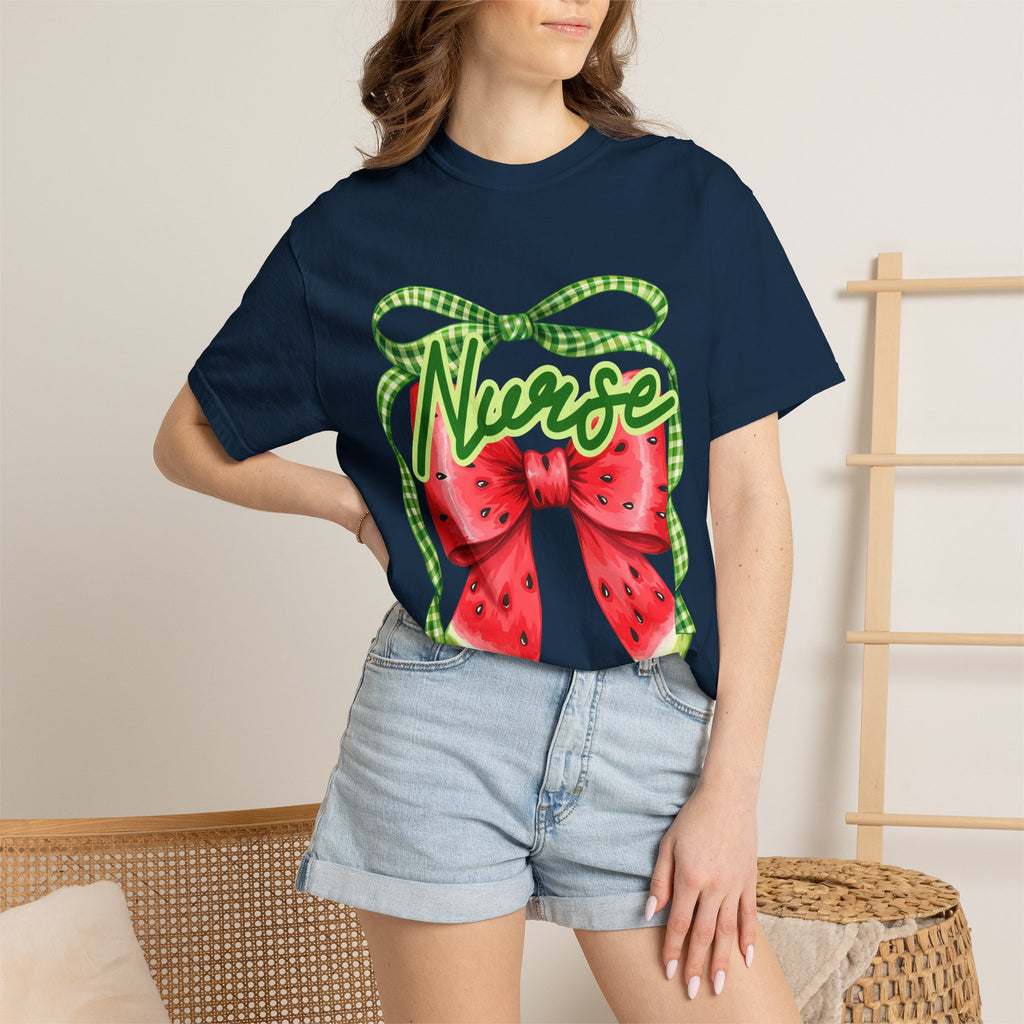 Nurse Watermelon Bow T-Shirt — Cute Summer Nurse Gift