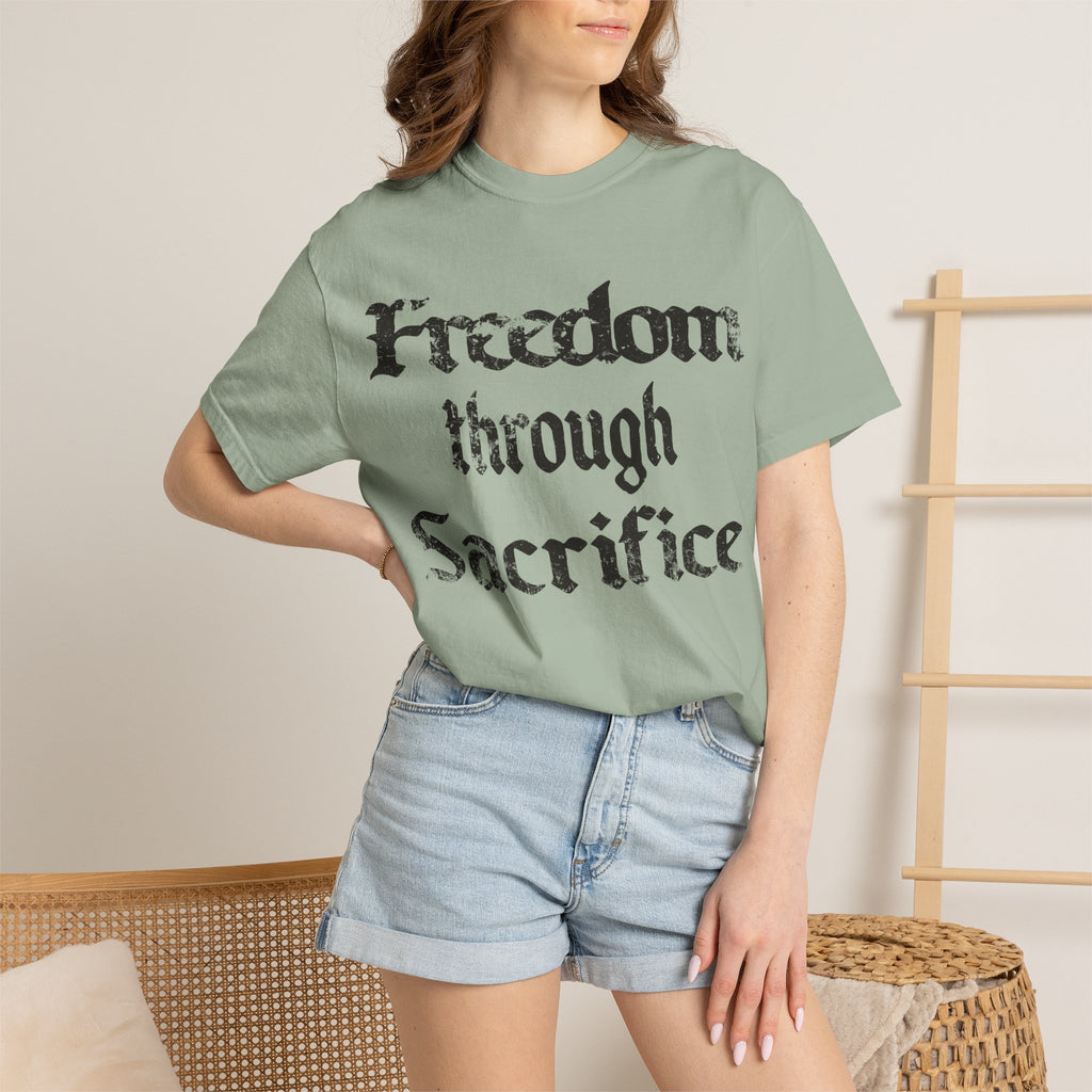 Freedom Through Sacrifice T-Shirt — Vintage Gothic Military Patriotic Tee