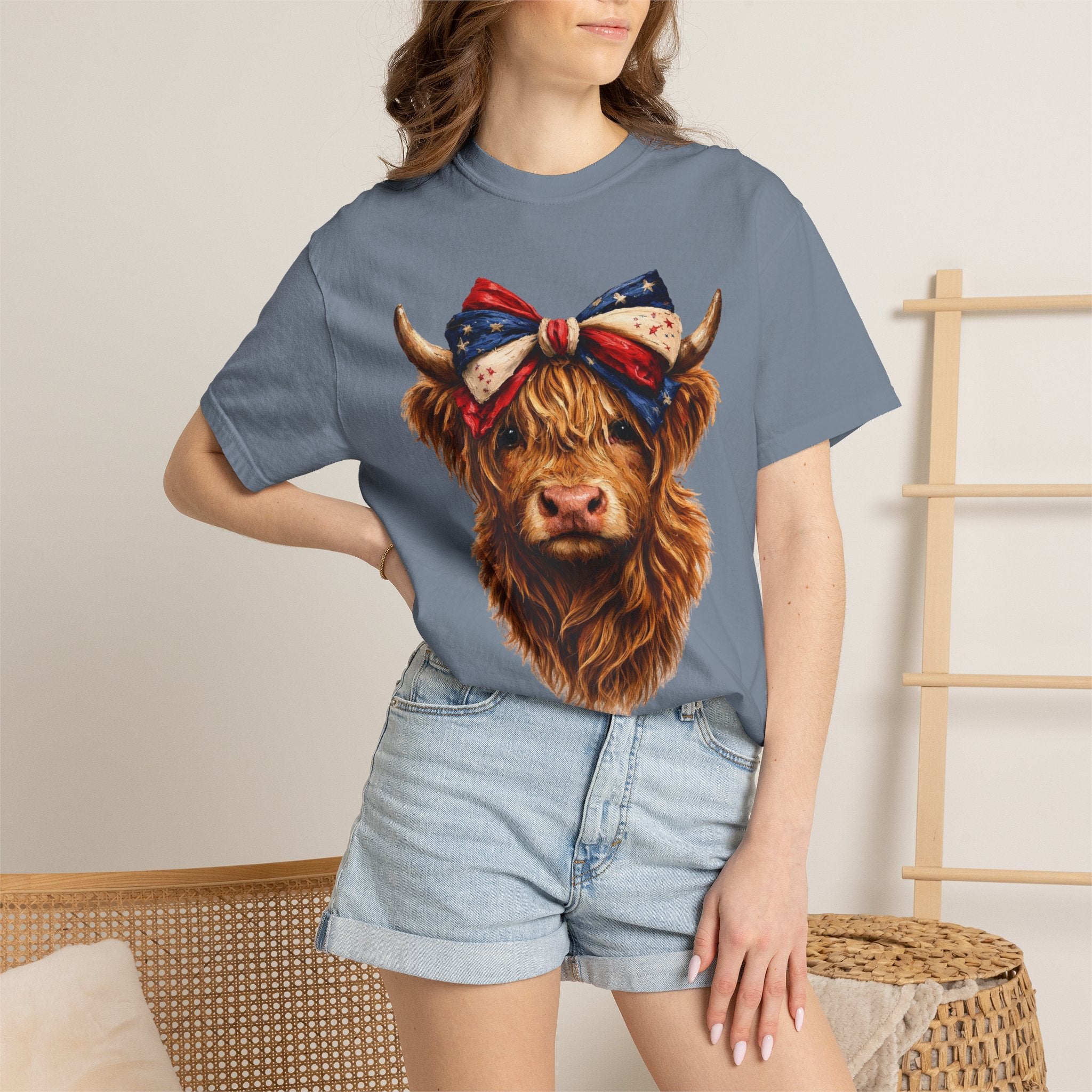 Highland Cow Tee — Patriotic Bandana Cow Graphic T-Shirt