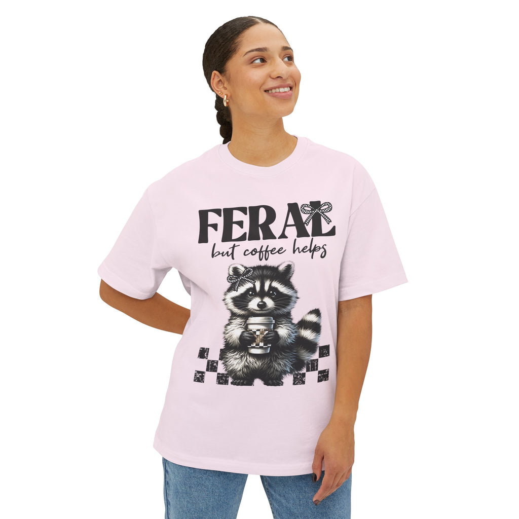 Raccoon 'Fear But Coffee Helps' Oversized Tee