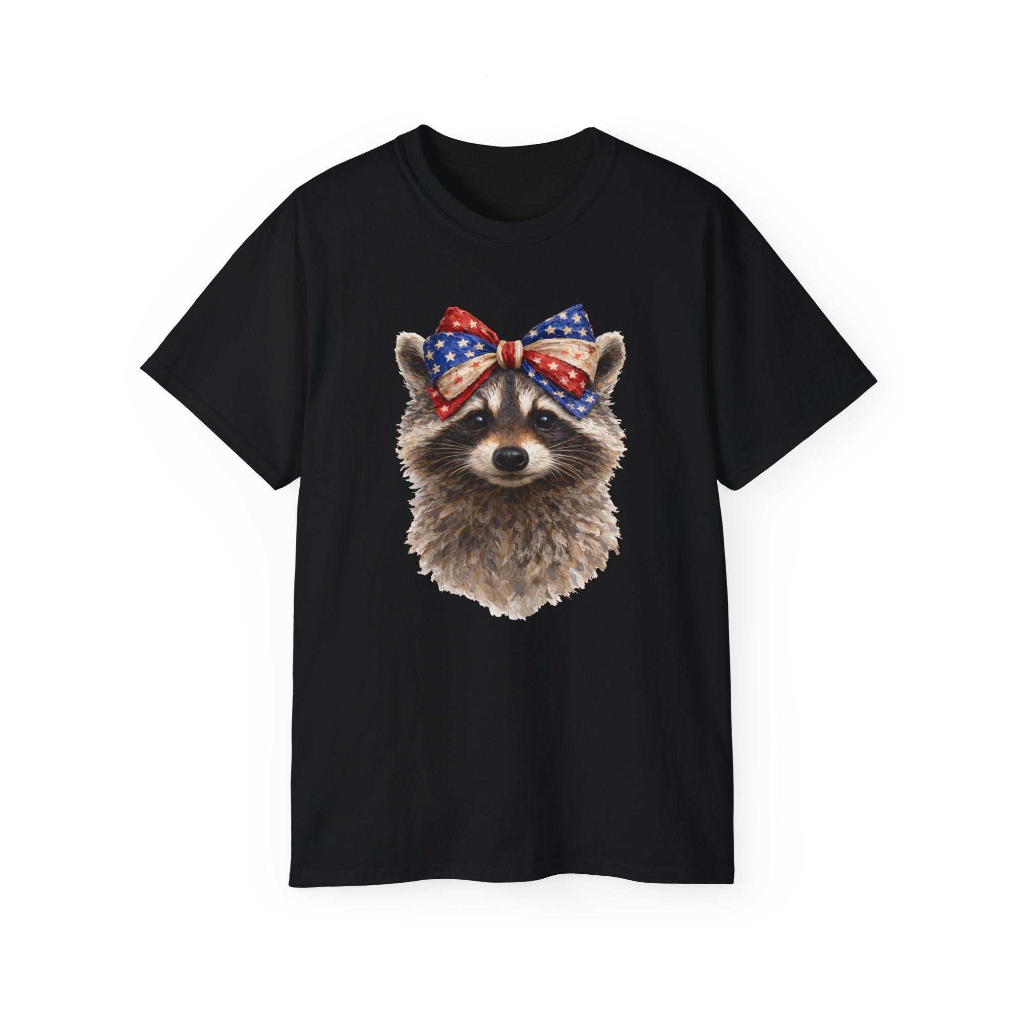 Raccoon with American Flag Bow Tee