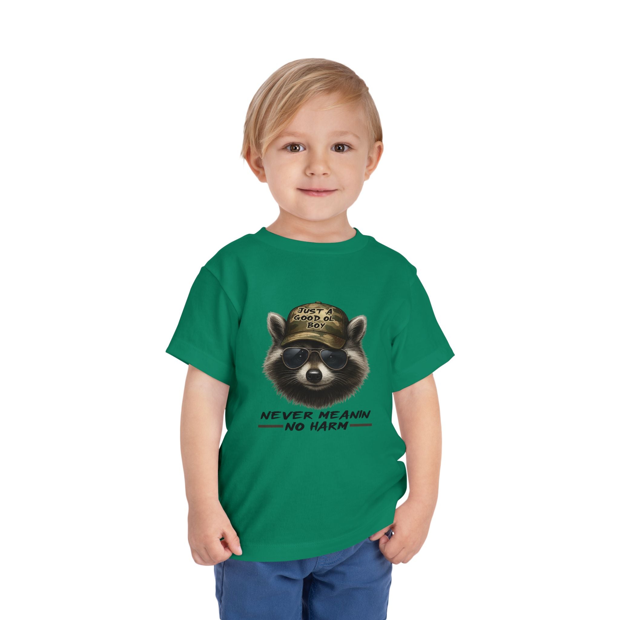 Toddler Tee - Raccoon with Hat "Never Meanin No Harm" Kids Graphic Shirt
