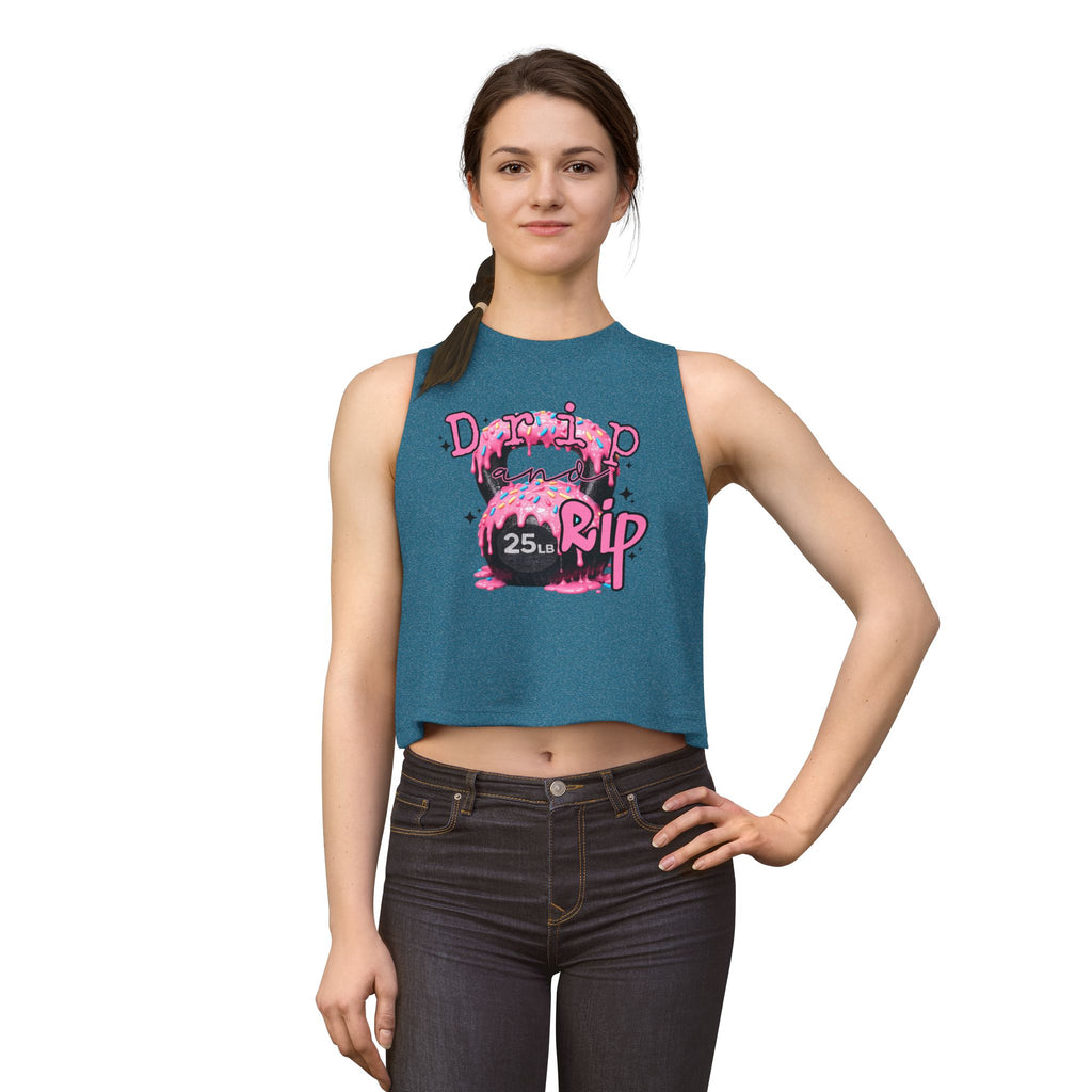 Crop Top — 'Drip or Rip' Pink Kettlebell Fitness Graphic