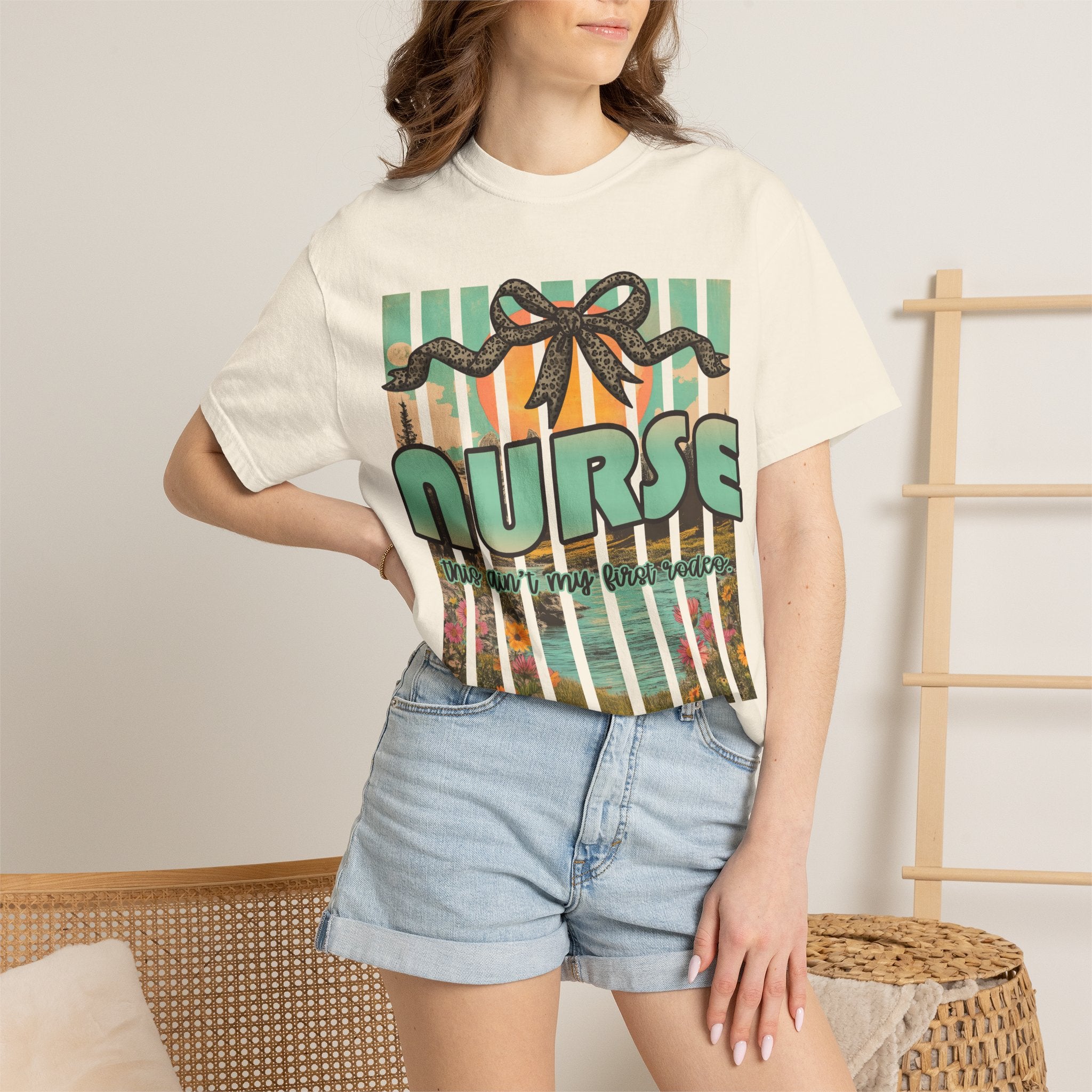 Nurse Floral Ribbon Graphic T-Shirt